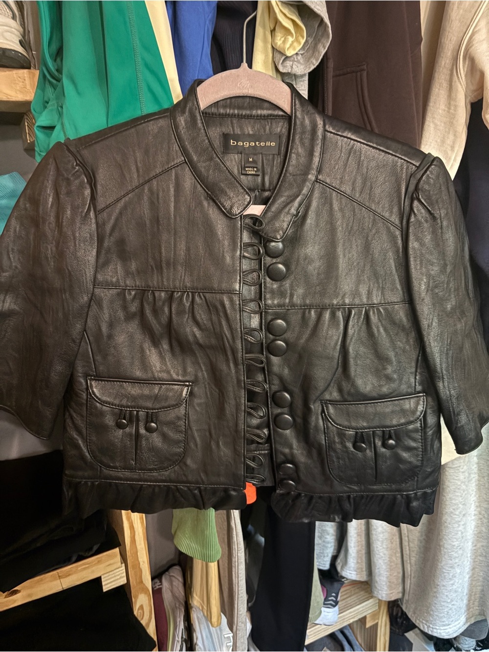 bagatelle Black Cropped Leather Button Jacket